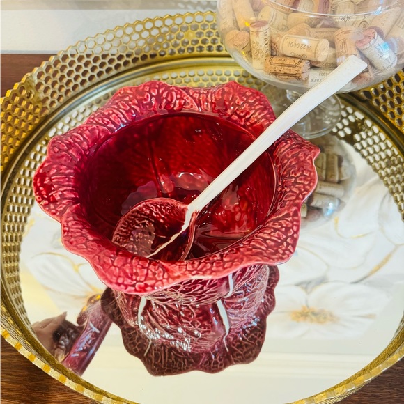 Rare VTG Secla Red Cabbage Art Portugal Pottery Leaf Tureen, Lid, Ladle Majolica - Picture 3 of 11
